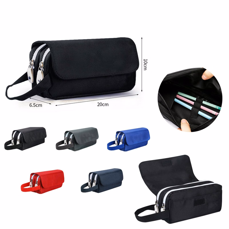 Portable Double Zipper Canvas Pencil Case