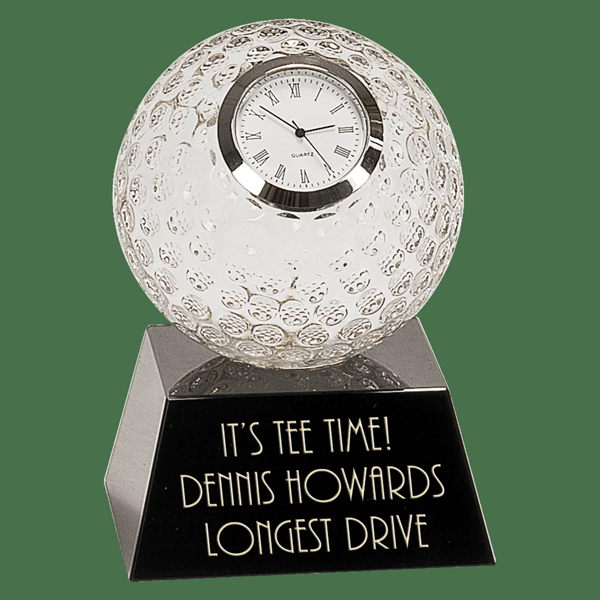 5" Clear Crystal Golf Ball Clock with Black Pedestal Base 1