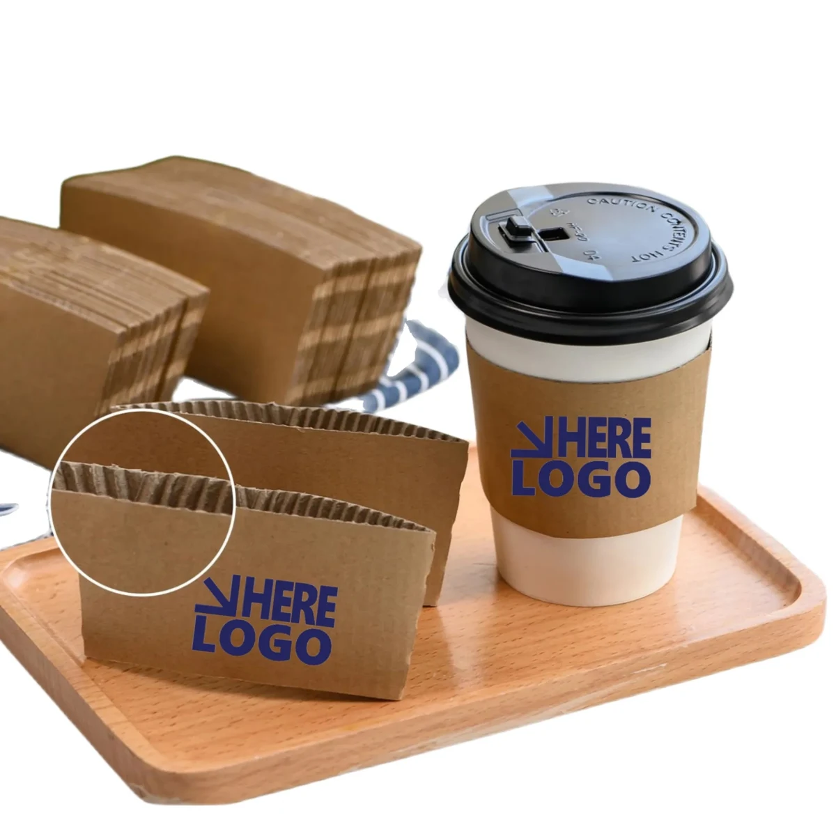 Custom Full Color Logo Kraft Disposable Coffee Cup Sleeves 1