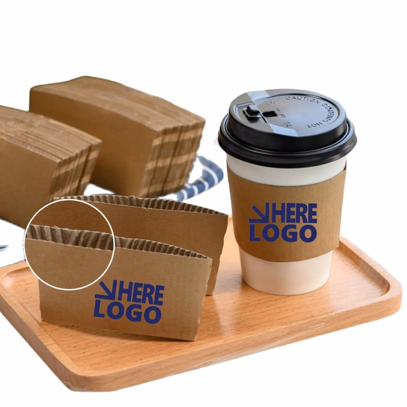 Custom Full Color Logo Kraft Disposable Coffee Cup Sleeves