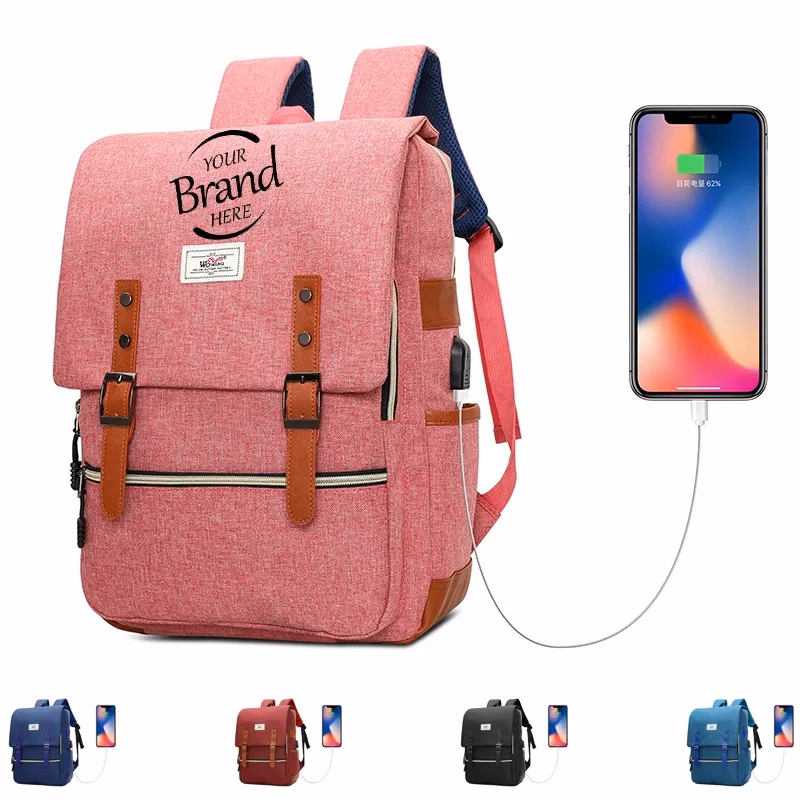 Versatile Polyester Backpack With USB Charging Port