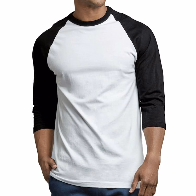 Men's 3/4 Sleeve Baseball T-Shirt - 2XL Black/White