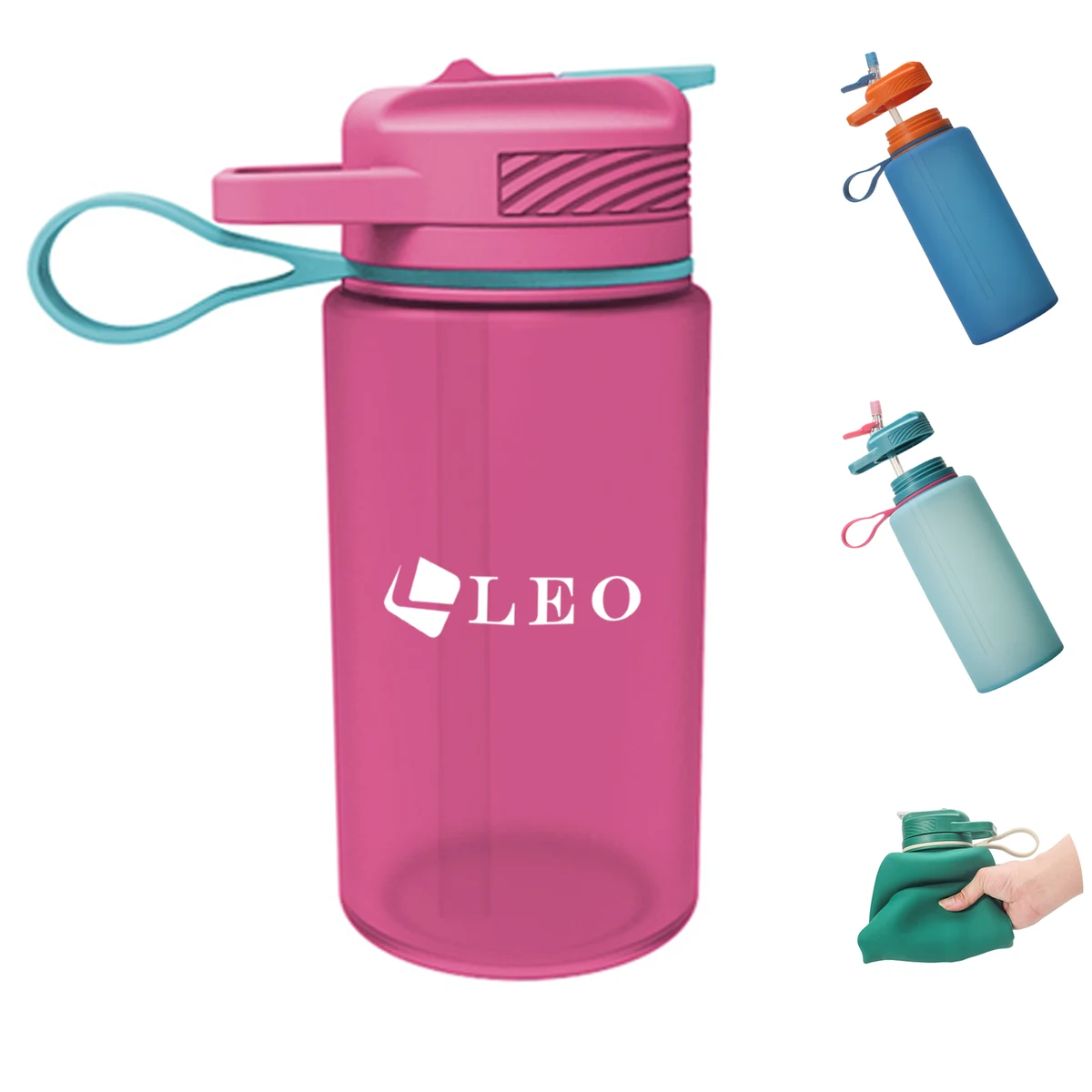 77oz Silicone Collapsible Water Bottle w/ Straw 1