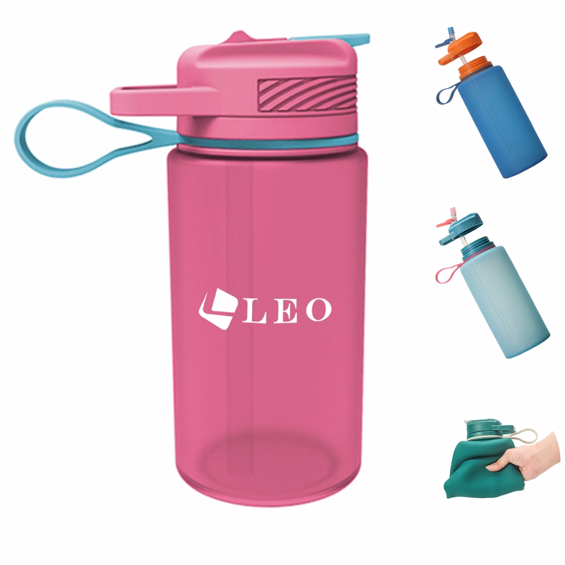 77oz Silicone Collapsible Water Bottle w/ Straw