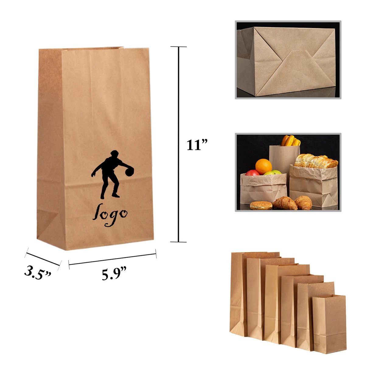 MOQ100 Kraft Paper Bread Packaging Bags Disposable 1