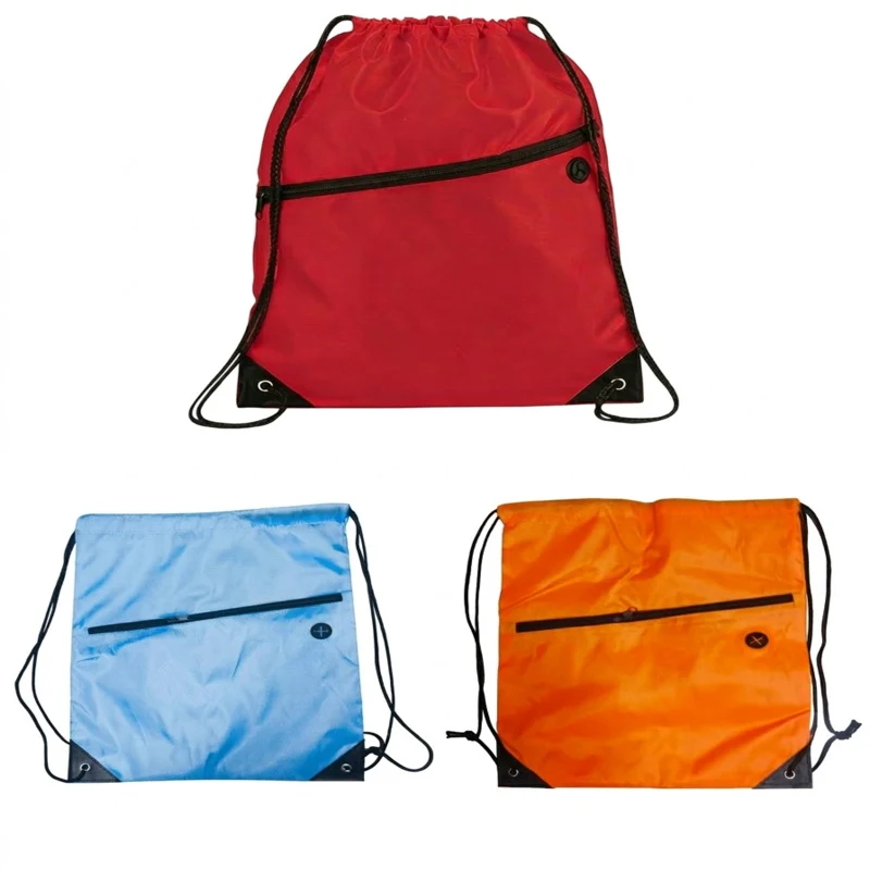 210D Drawstring Bag W/ Grommets & Zipper Pocket 1