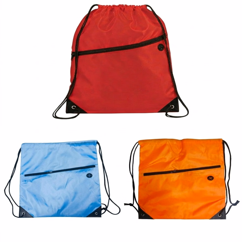 210D Drawstring Bag W/ Grommets & Zipper Pocket
