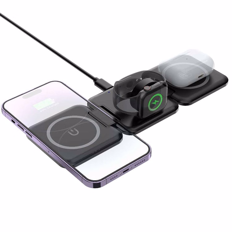 3-in-1 Foldable Wireless Chargers - Black