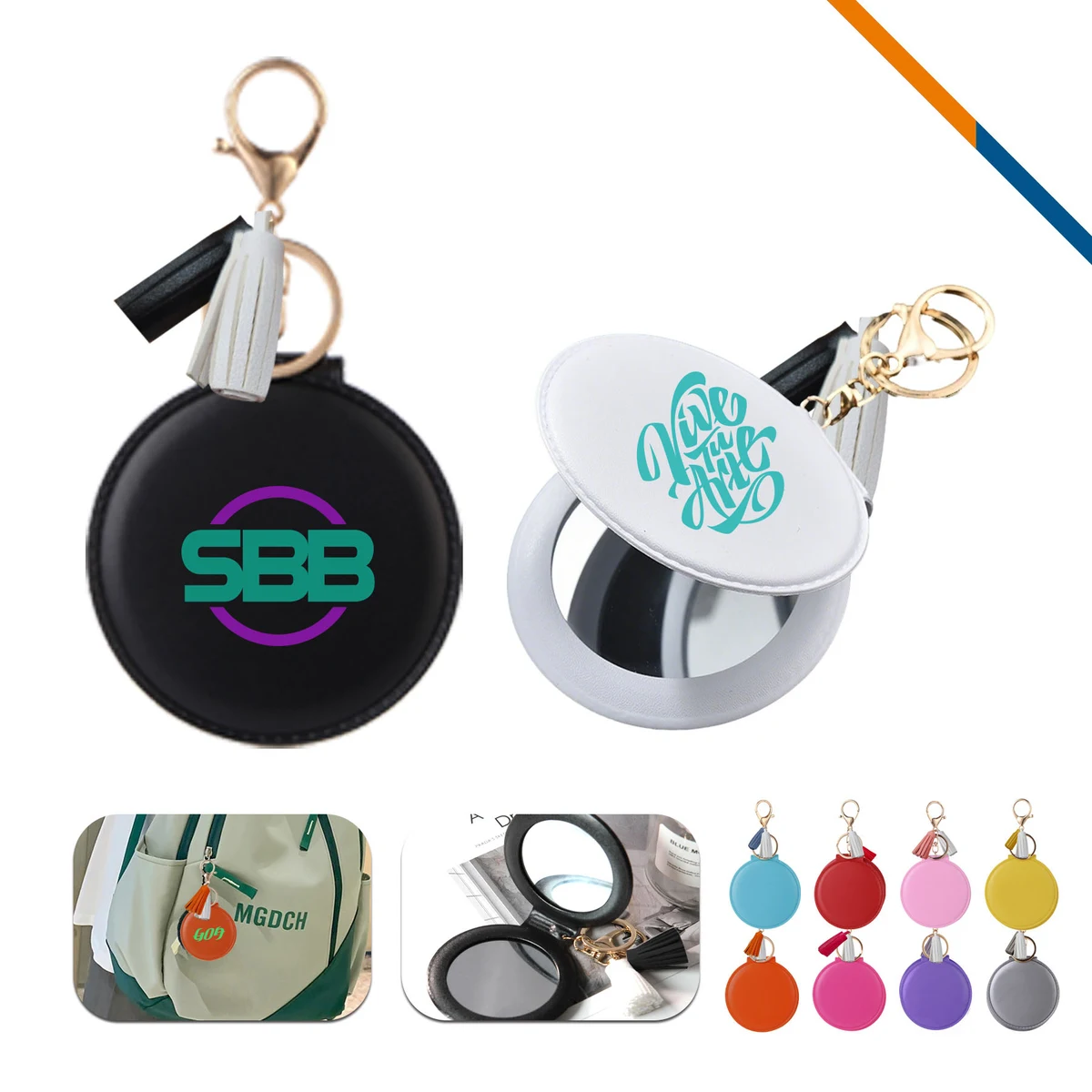 KeyGlow PU Leather Keychain Compact Mirror 1