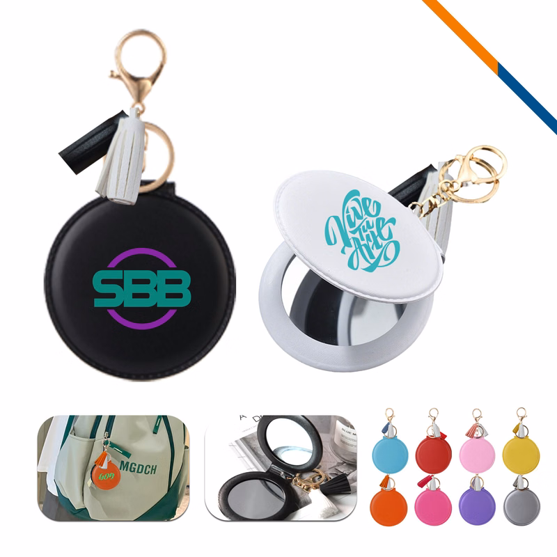 KeyGlow PU Leather Keychain Compact Mirror
