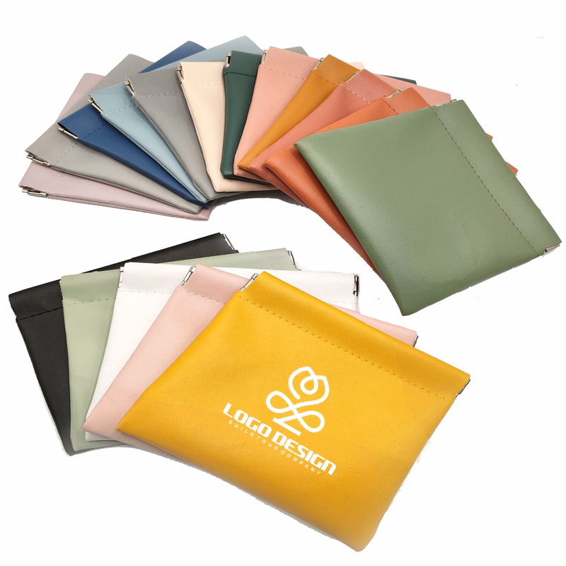 Spring Snap Closure Leather Organizer Pouch