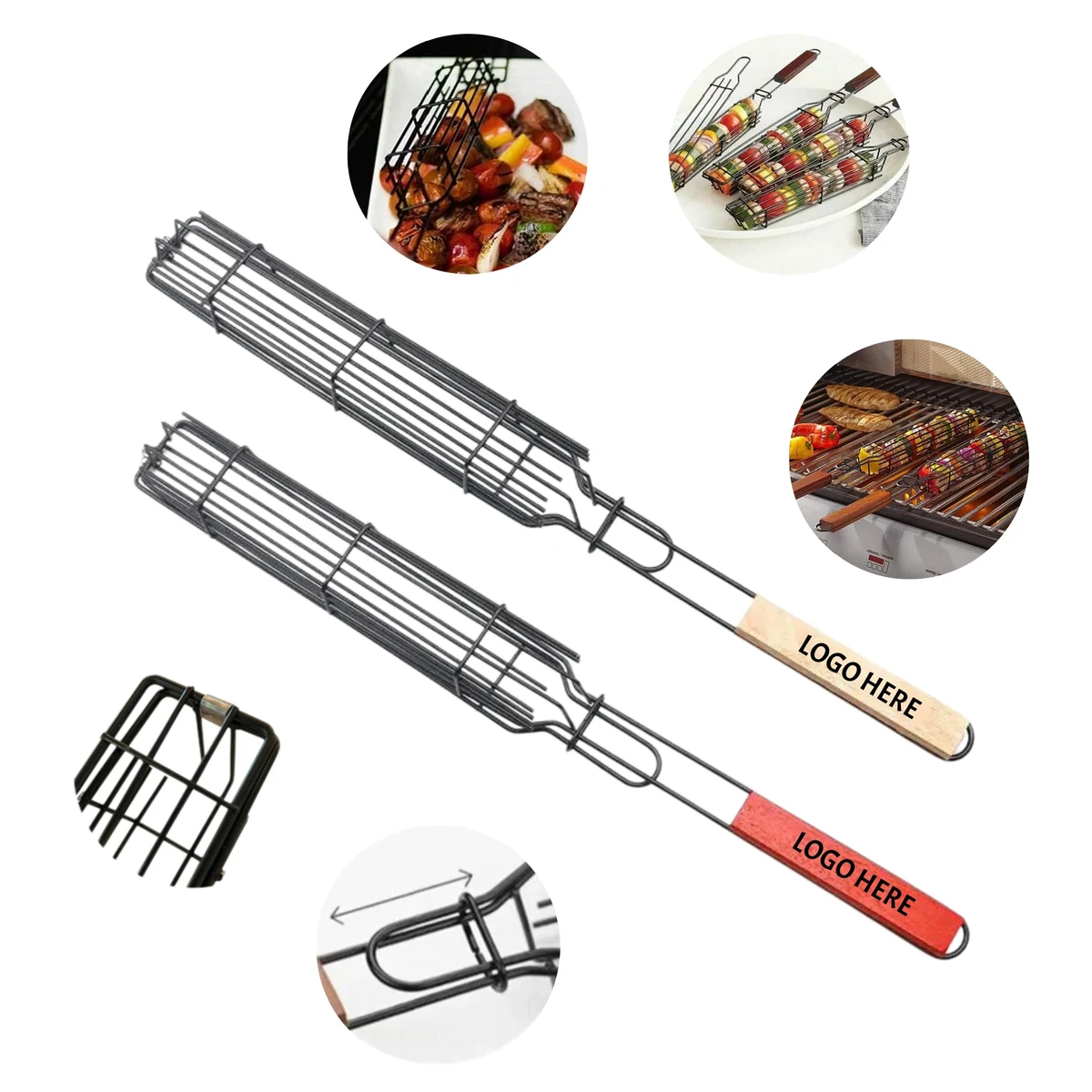 Locking BBQ Grill Basket With Wooden Handle 1