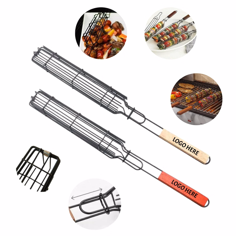 Locking BBQ Grill Basket With Wooden Handle