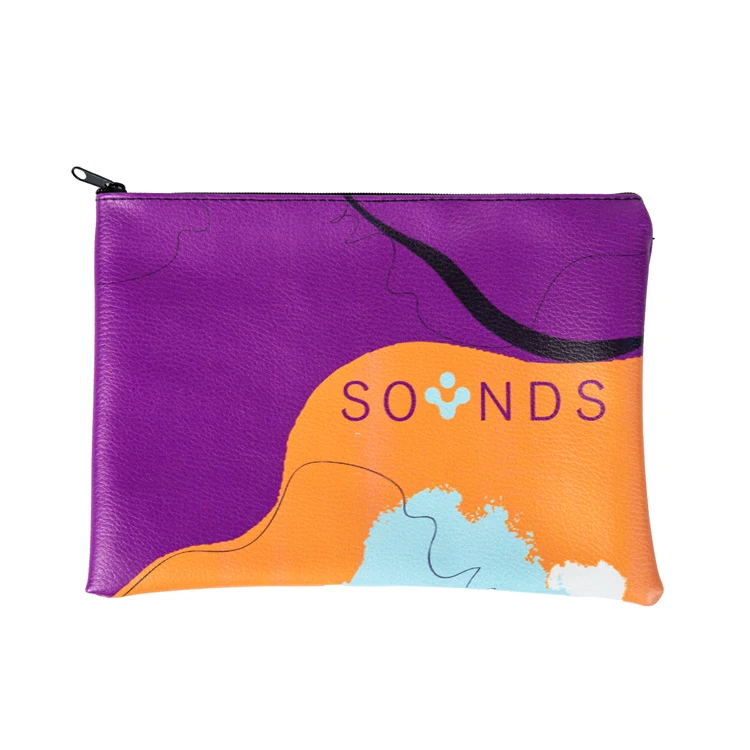 Medium Vegan Leather Flat Full Color Amenity Pouch, custom drawstring bag with logo imprint 1