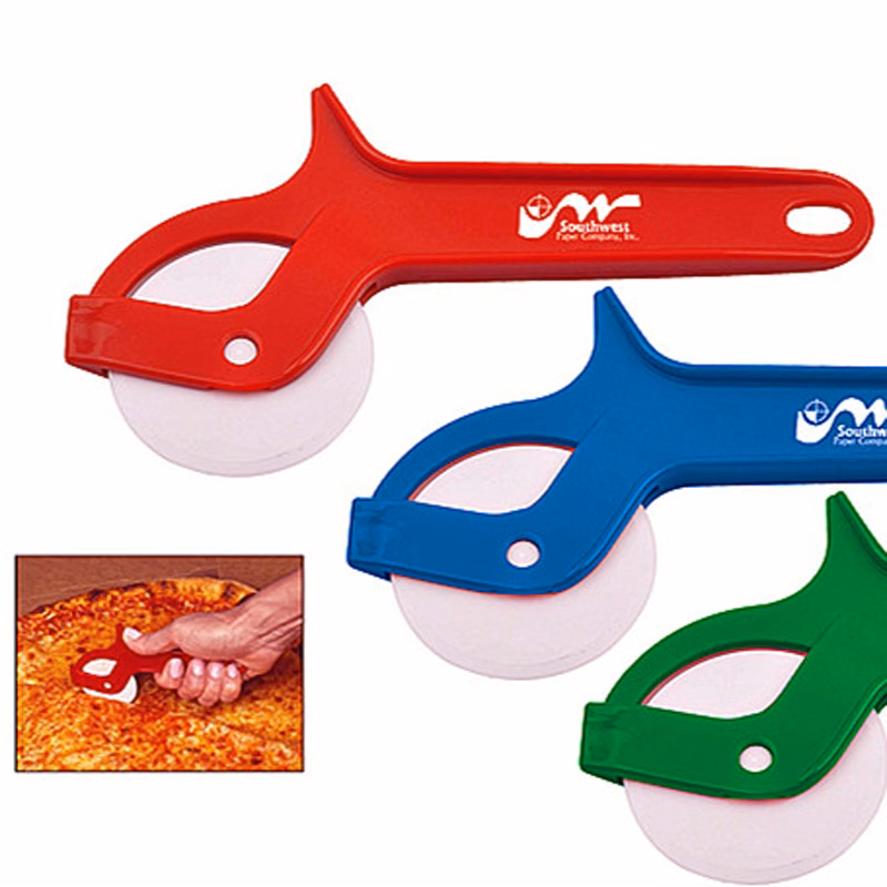 Custom Design Fork Rolling Round Pizza Wheel Cutter Plastic Disposable Plastic Pizza Slicer Cutter