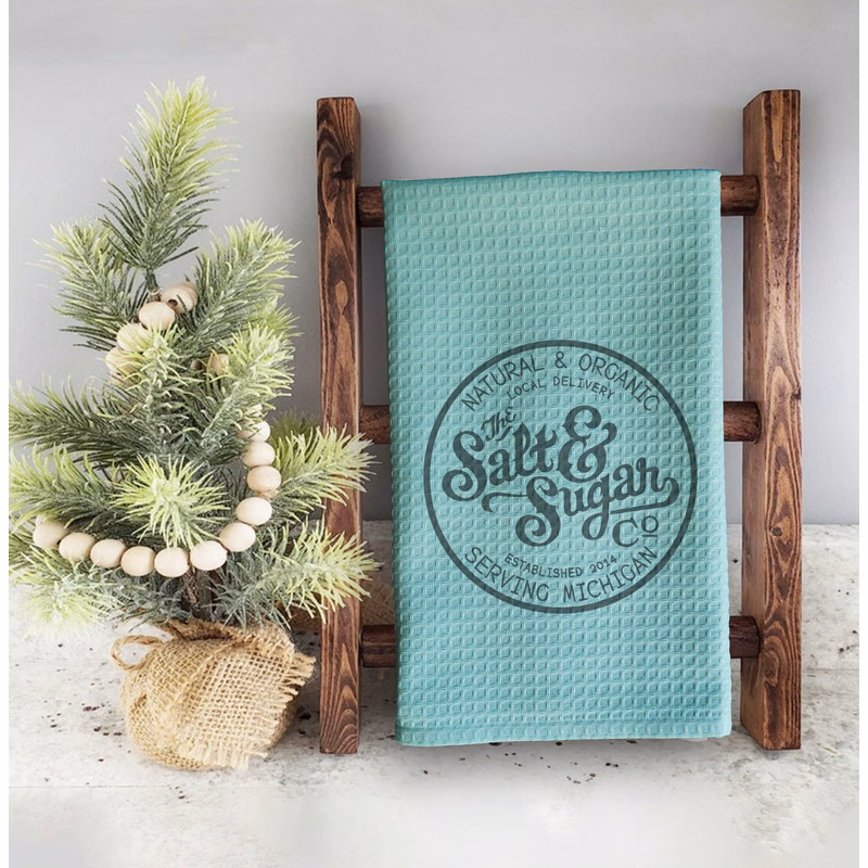 Mint Waffle Weave Kitchen Towel with Custom Print