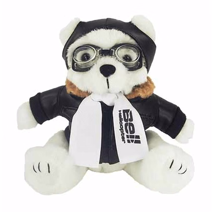 8" White Aviator Bear with 1 color imprint