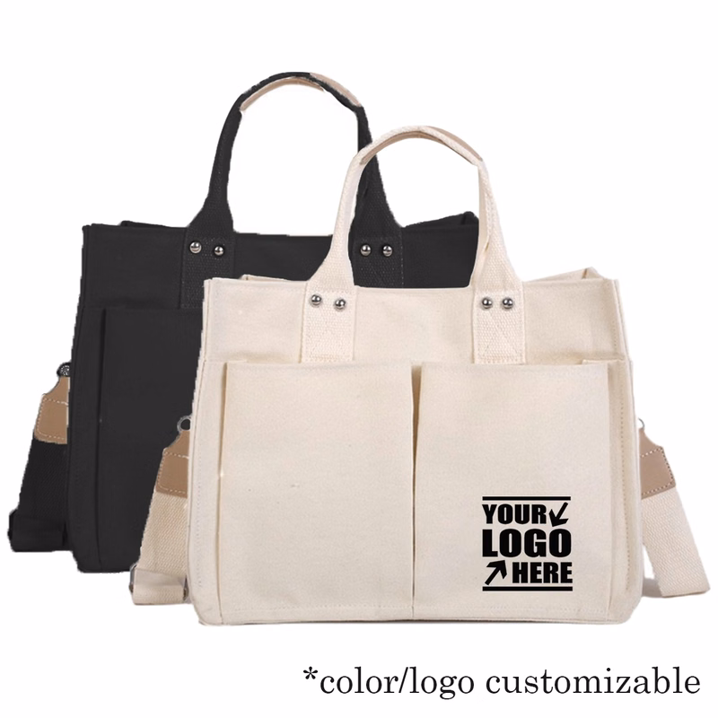Multi Pocket Shoulder Canvas Tote Bag