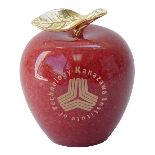 Solid Red Genuine Marble Apple Paperweight w/Gold-Plated Brass Leaf and Stem 1