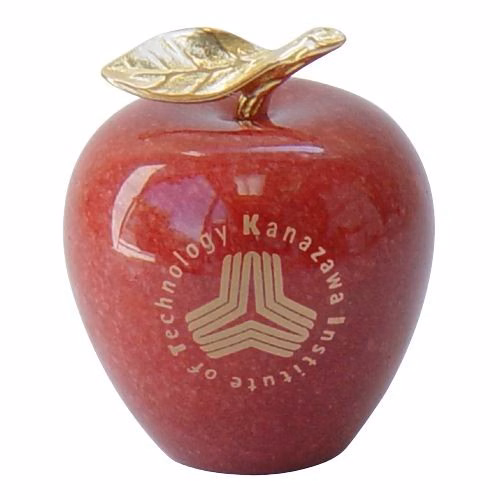 Solid Red Genuine Marble Apple Paper Weight w/Gold-Plated Brass Leaf and Stem