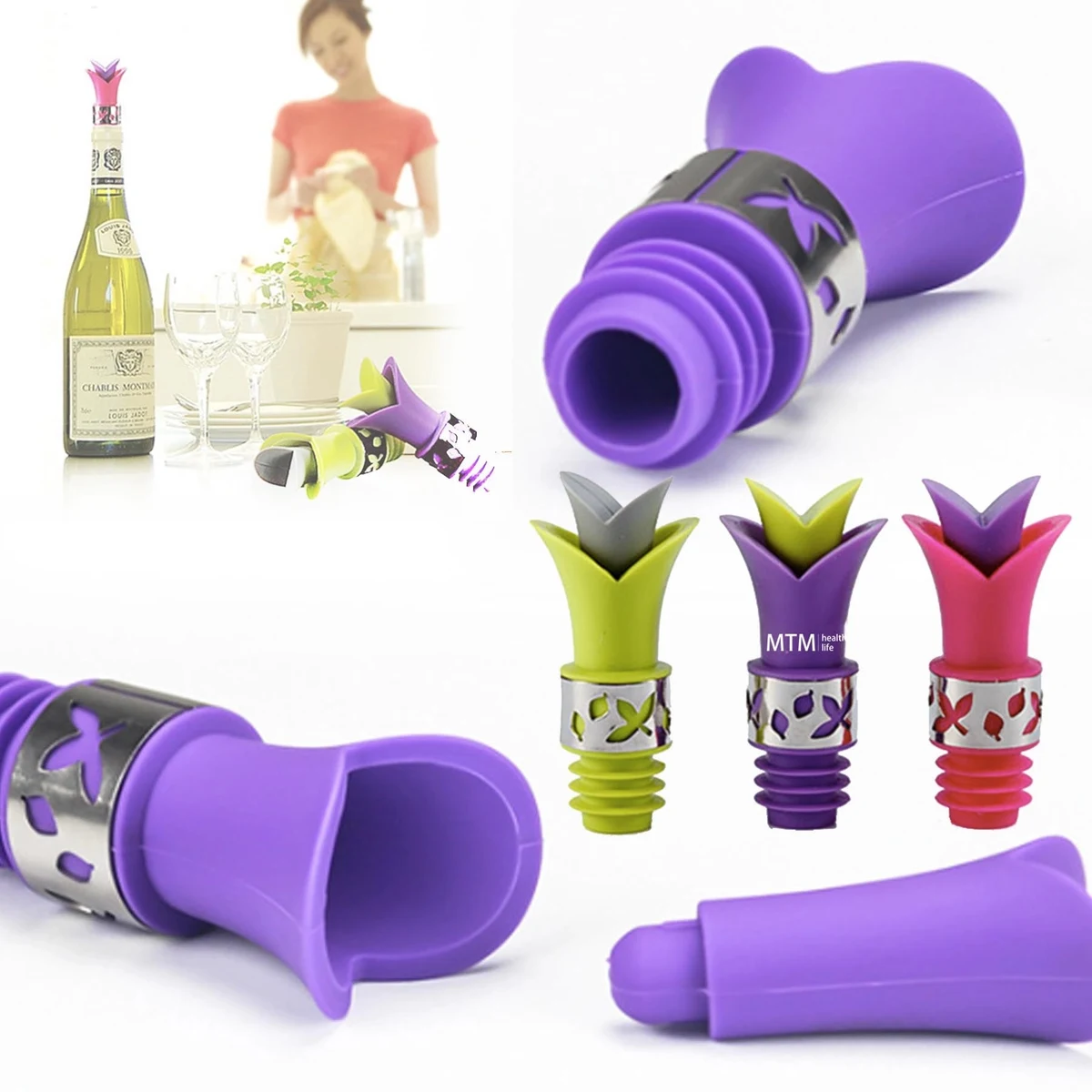 Silicone Lily Wine Bottle Stopper Pourer 1