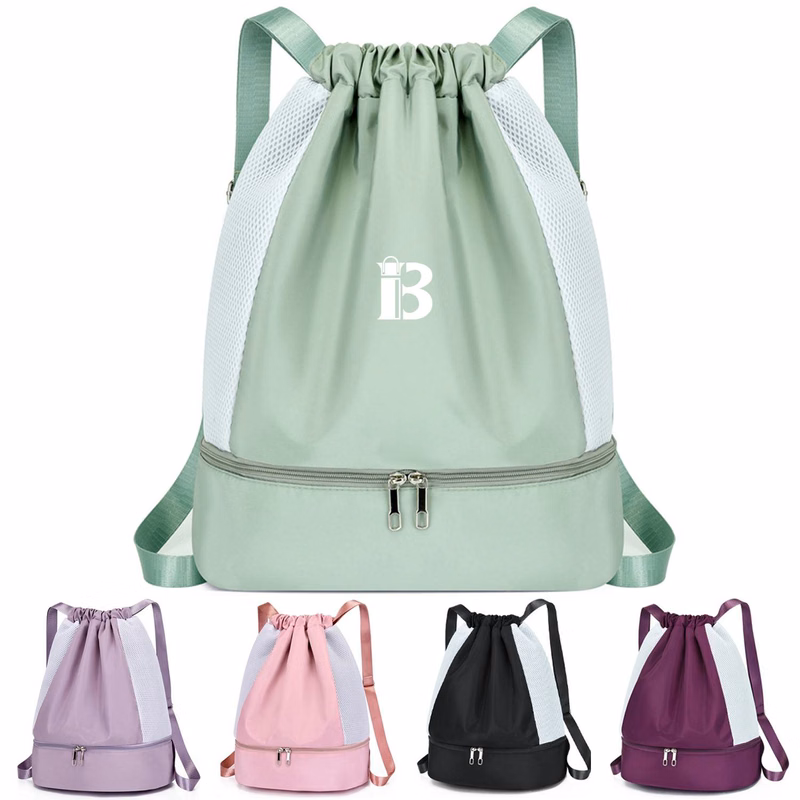Nylon Drawstring Bag With Shoe Compartment