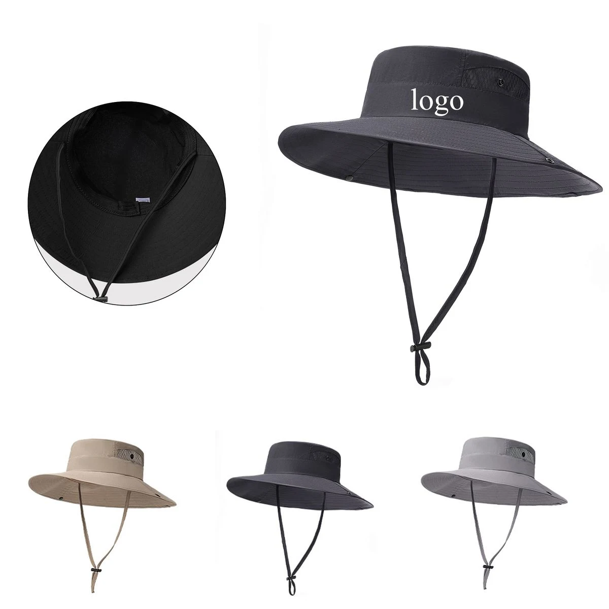 Unisex Outdoor Plain Sun Hat With Chin Strap 1