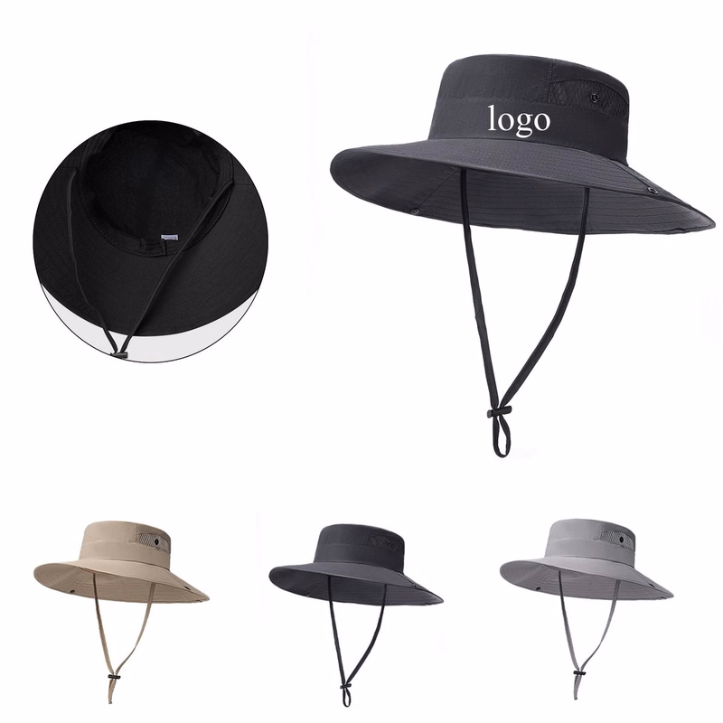 Unisex Outdoor Plain Sun Hat With Chin Strap