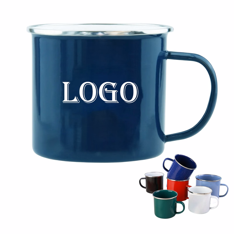 12Oz White Enamel Mug Silver Rim With Case