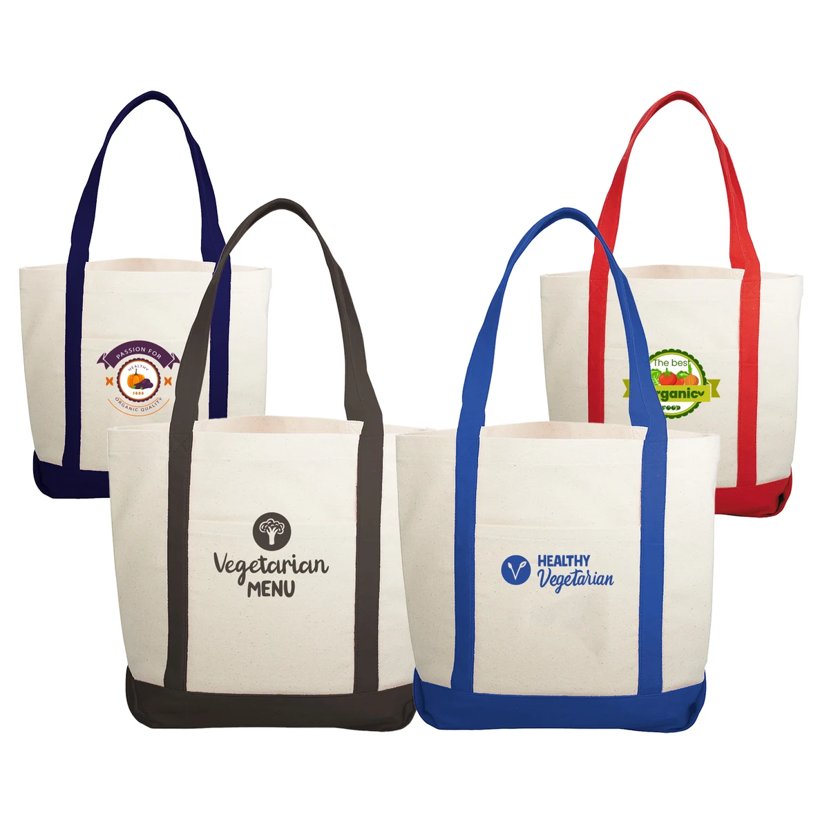 10 oz. Cotton Canvas Boat Tote Bags Front Pocket, Color Contrasting Handle W/ Gusset (12.25" x 14.75" x 5") 1