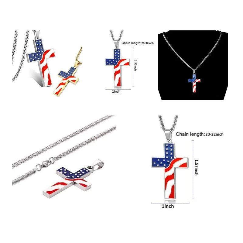 USA Flag Cross Pendant Necklace 1