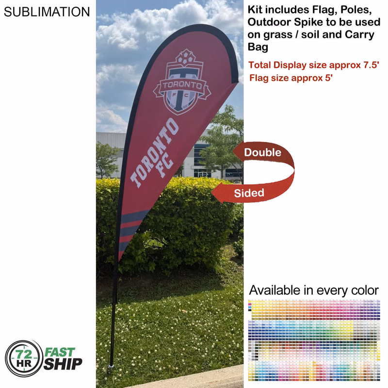 72Hr Fast Ship - 7.5' X-Small Tear Drop Flag Kit, Full Color Graphics Double Sided