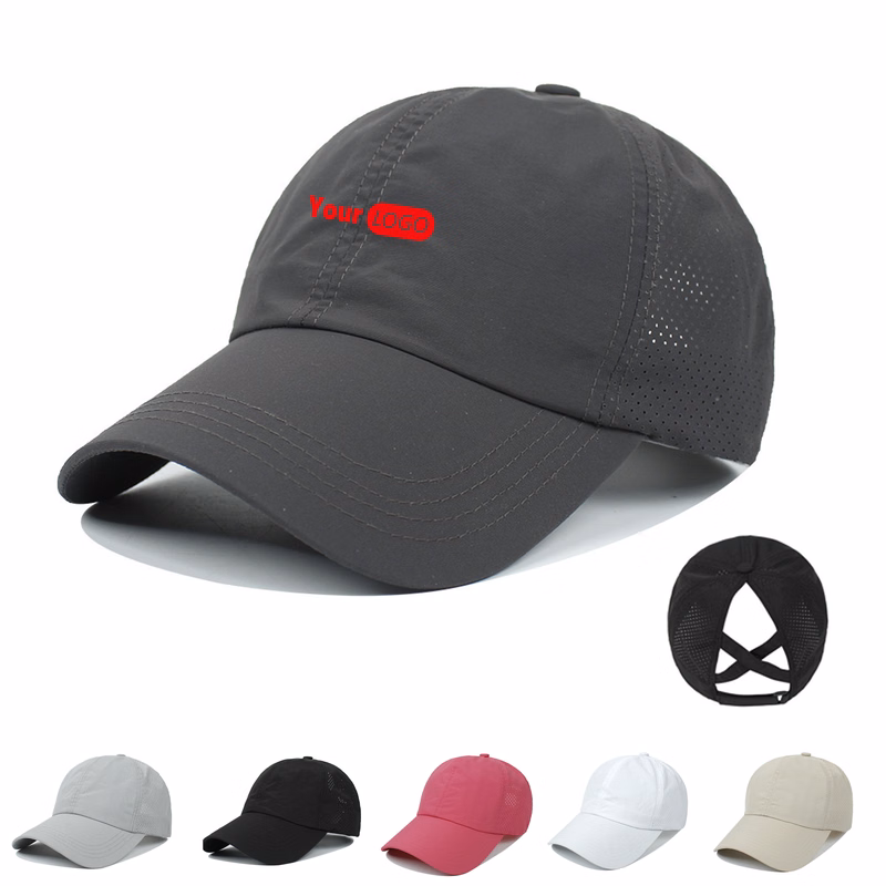 Adjustable Cotton-Mesh Baseball Cap - Breathable, High Ponytail Design