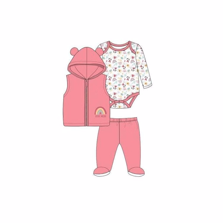Infant Creeper & Plush Vest Bodysuit Sets Fuchsia 0-9M 3pc