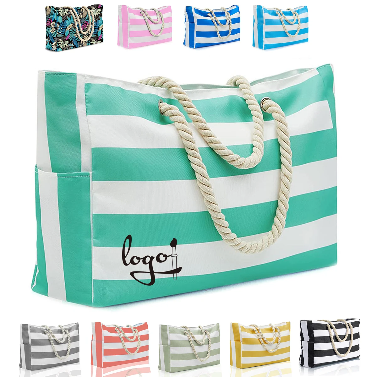 MOQ20 Striped Canvas Beach Tote With Rope Handle 1