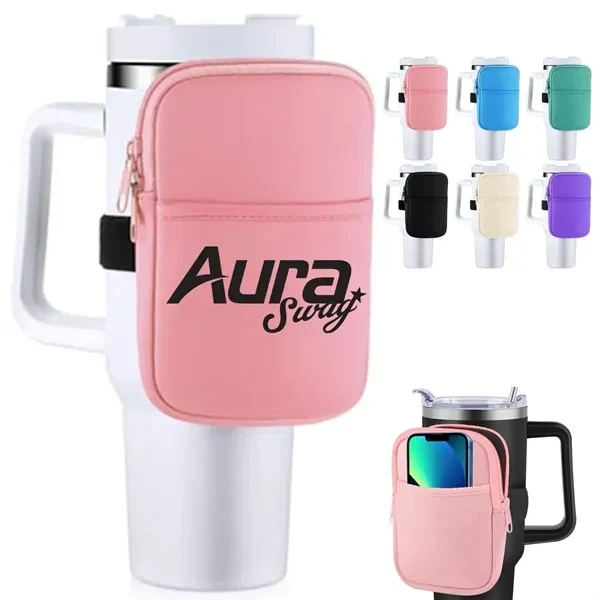 Custom Neoprene Insulated Tumbler Sleeve with Pouch — Travel Temperature Control, custom koozie with logo imprint 1