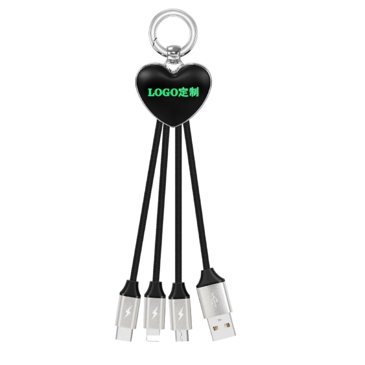 Braided 3 in 1 USB Charging Cable with LED Logo 1
