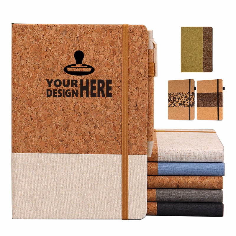Cork Cover Lined Journal With Elastic Strap