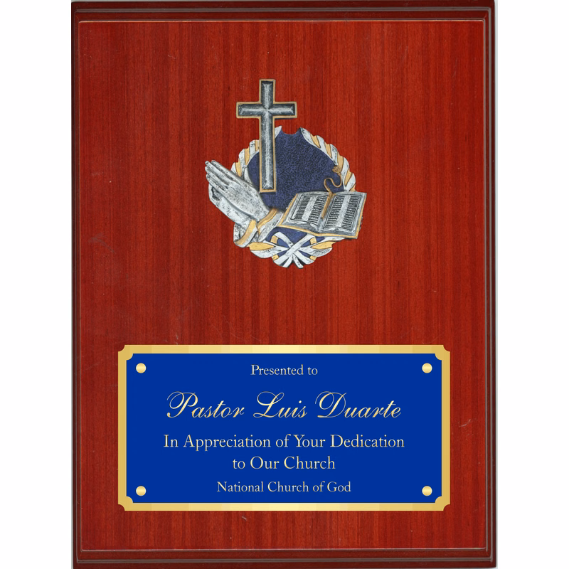 High Gloss Mahogany Finish Plaque With Half Plate And Plaque Mount