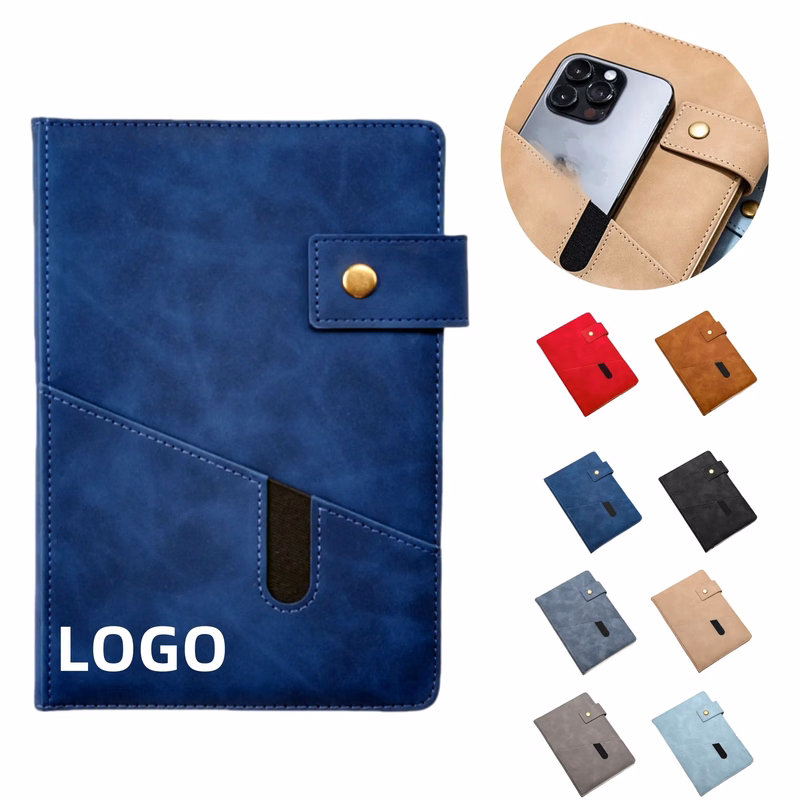 PU Leather Journal Notebook Meeting Record Book With Pocket