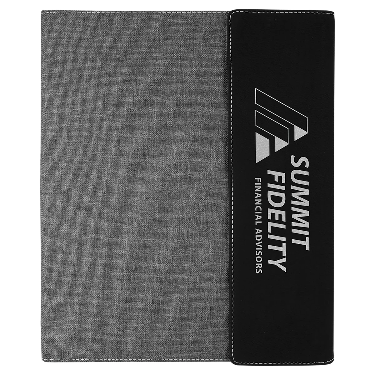 9 1/2"x12" Black/Silver Leatherette / Gray Canvas Portfolio w/Notepad 1