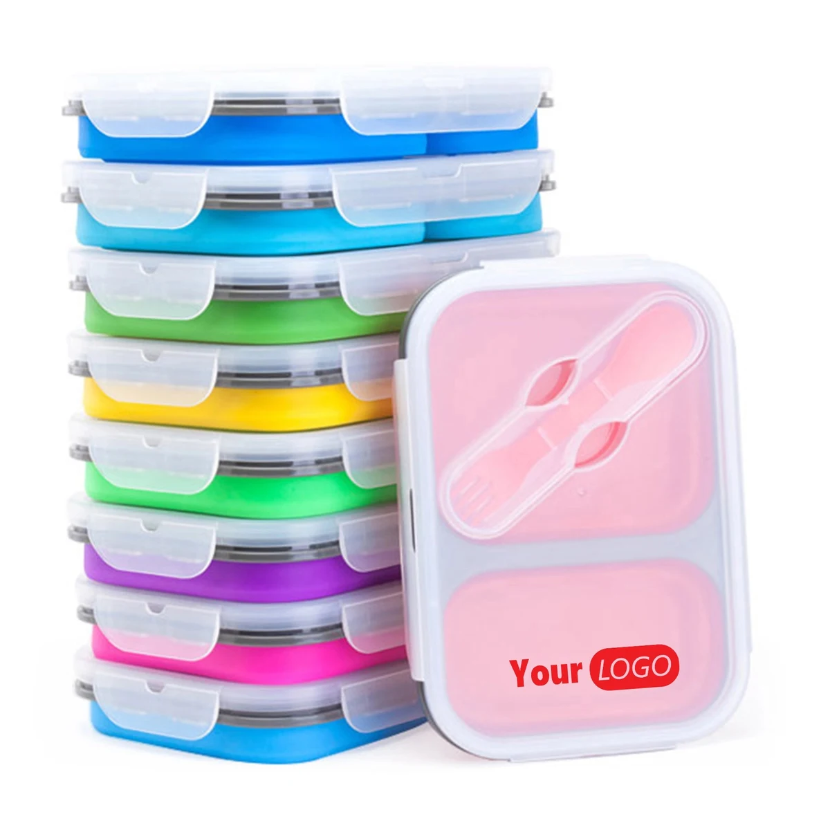 Folding Silicone Food Container With Fork 1