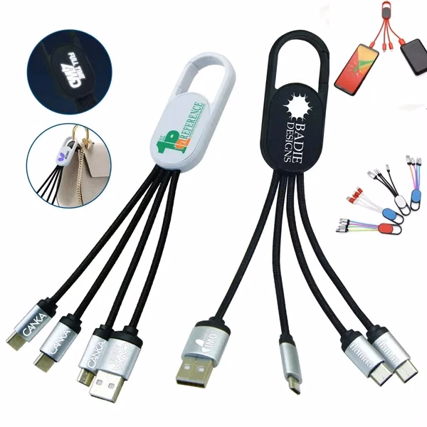 Custom 7.1 Inch Triple Port Charging Cable Keychain — Multi-Device Tech Giveaway
