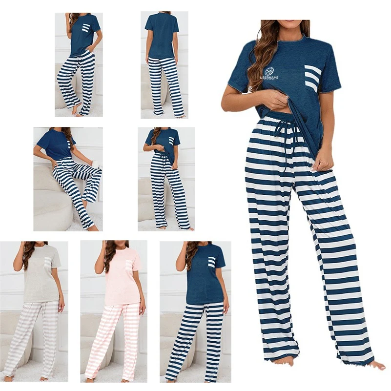 Short Sleeve Elastic Waist Non-See-Through Soft Pajama Set 1