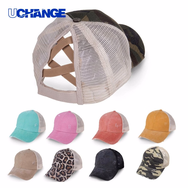 Ladies Vintage Crisscross Ponytail Mesh Baseball Cap for Fashion and Outdoor Use