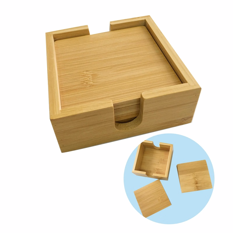 4-Piece Bamboo Coaster Set with Holder