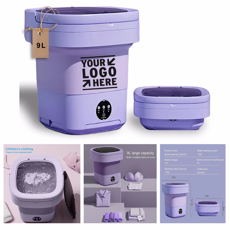 9L Large Capacity Small Portable Clothing Socks Foldable Washing Machine with Spin-Dry Basket