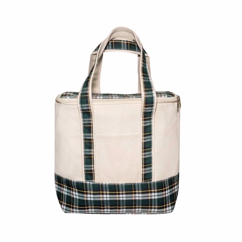 18 oz Insolated Plaid Cooler Tote