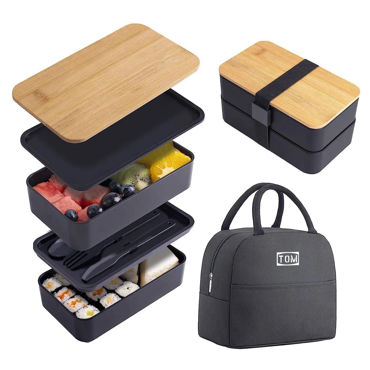 40oz Double-layer Bamboo Cover Student Insulated Bento Box 1