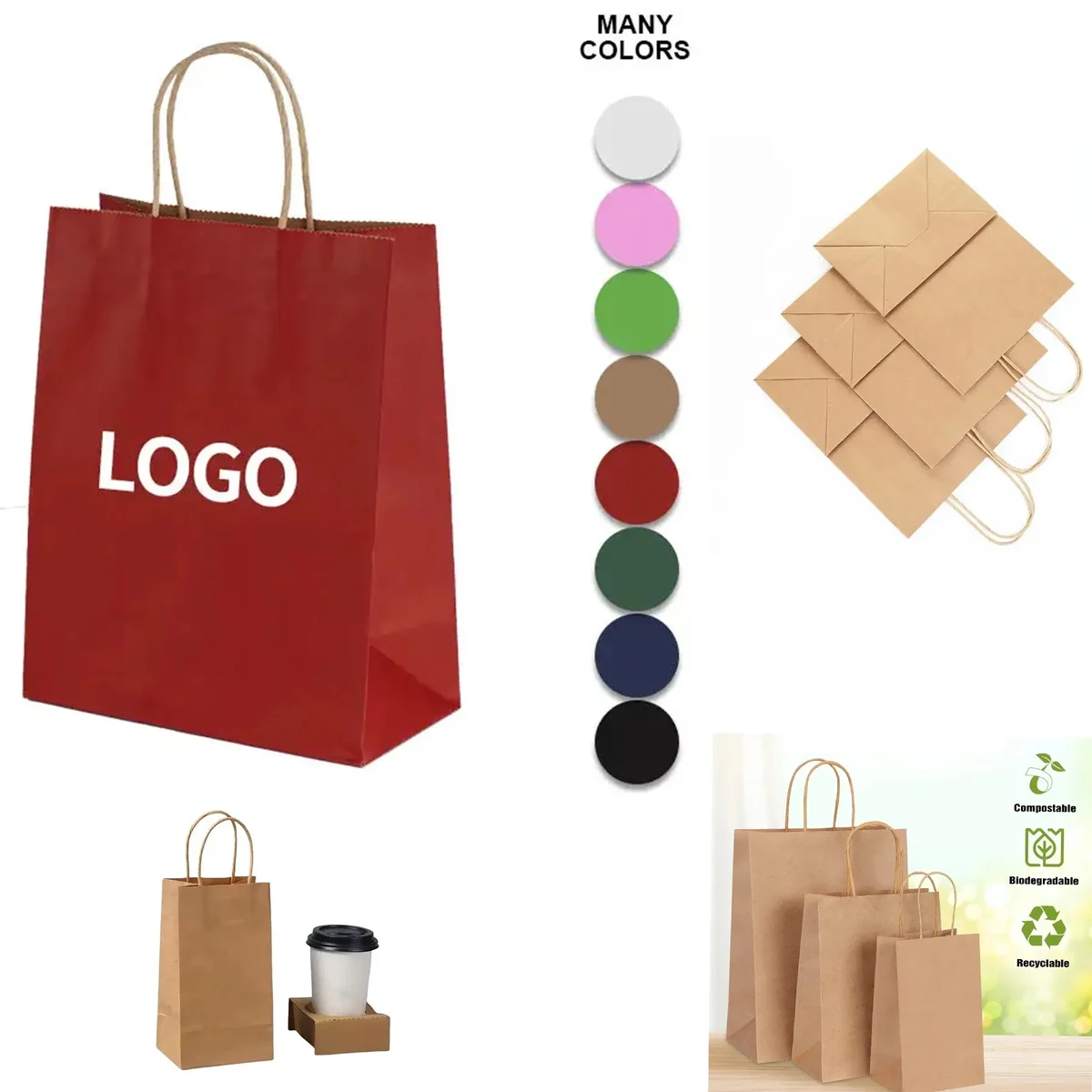 Colorful Gift Shopping Bags Brown Packaging Kraft Paper 1